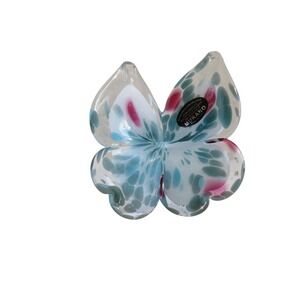 Murano Art Glass Butterfly‎ Figurine Blue Pink Speckled Paperweight Decor